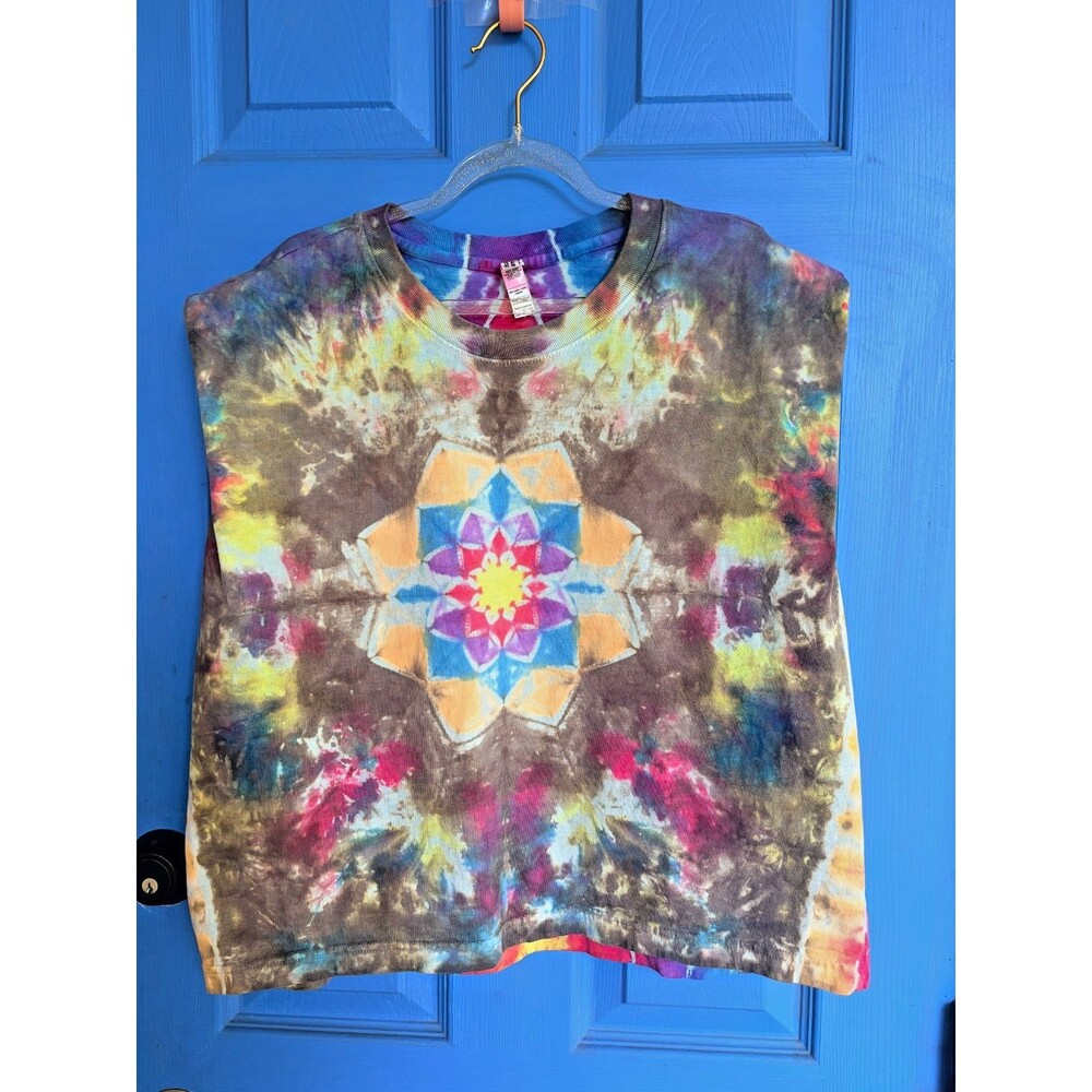 Handmade tie dye sleeveless boxy fit t-shirt XL vintage look -  one of a kind